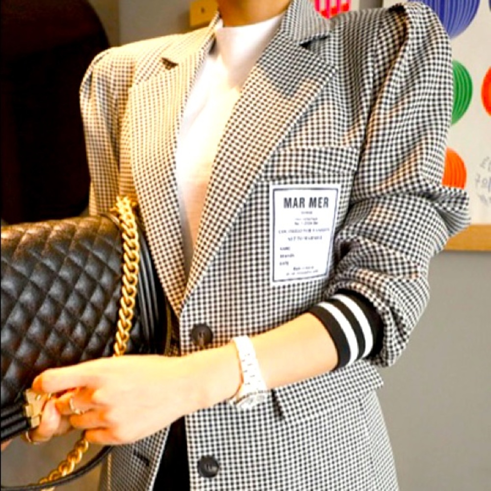 Tailored Collar Tie Waist Houndstooth Short Coat